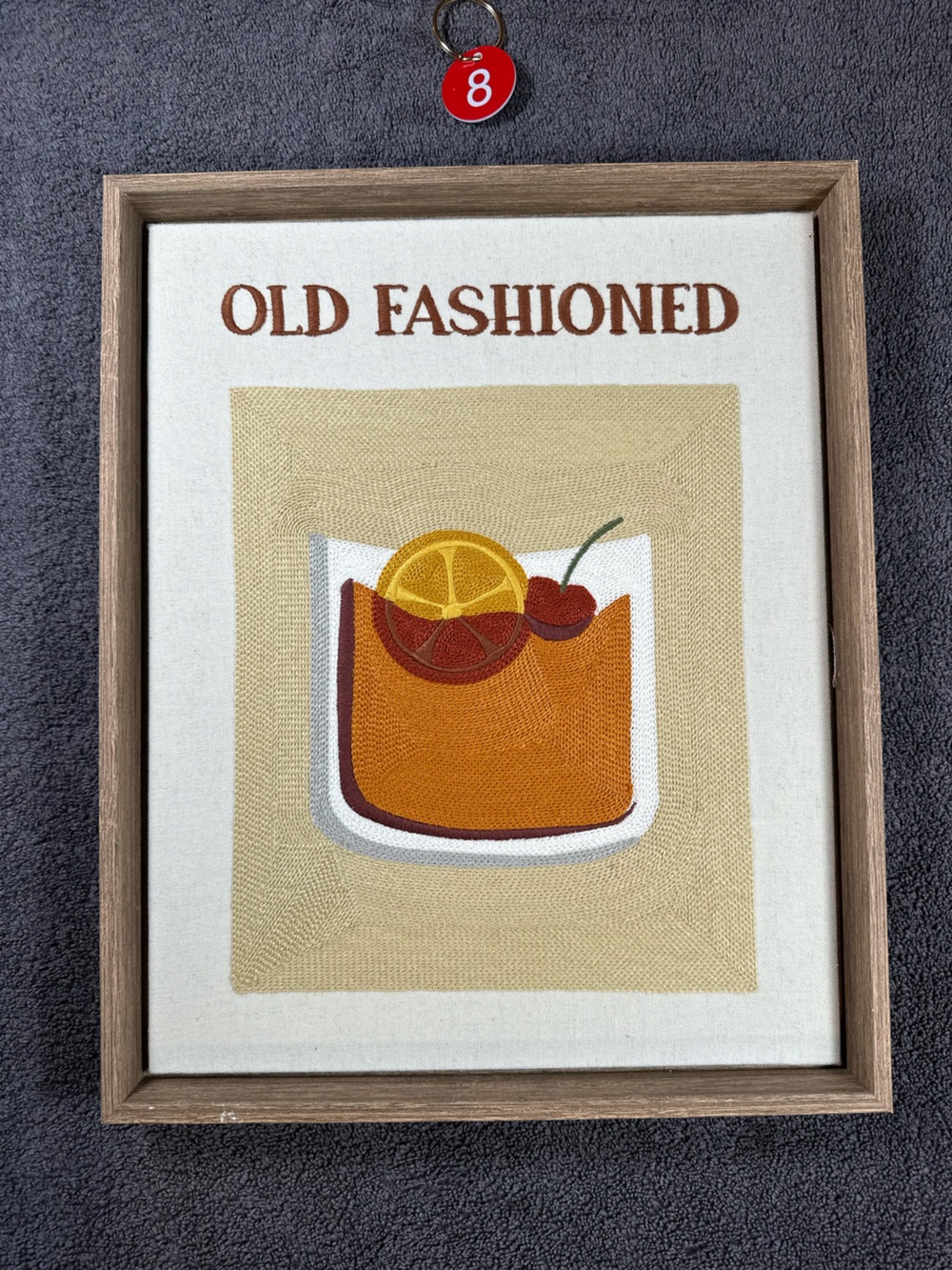 Vintage Style Old Fashioned Cocktail Framed Textile Wall Art Retro Bar Decor